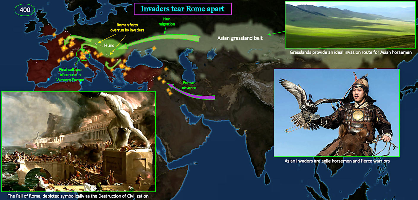 Barbarians weaken Rome, 400 map